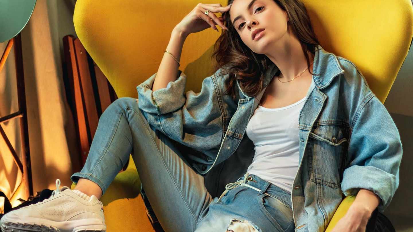 Fashionable Woman in Denim Outfit Fashionable Woman in Denim Outfit